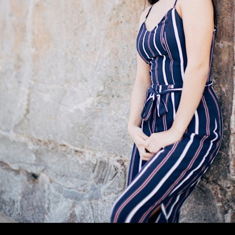 Monteau Striped Jumpsuit Size Medium.